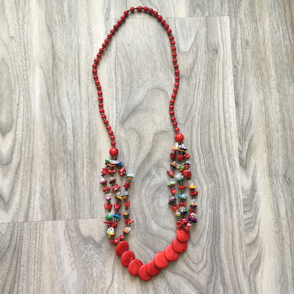 Red beaded necklace 28"
